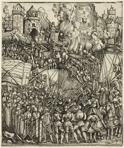 De verdrijving van de Hongaren uit Neder-Oostenrijk, uit de Triomfboog van Maximiliaan I door School of Albrecht Dürer