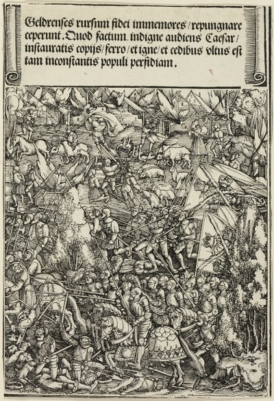 De tweede oorlog in Gelre, uit De triomfboog van Maximiliaan I door School of Albrecht Dürer