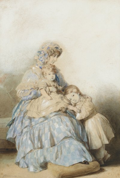 Koningin Maria Amalia van de Fransen, met kinderen van Prins Louis, Hertog van Nemours, 1845 door School of Franz Xaver Winterhalter
