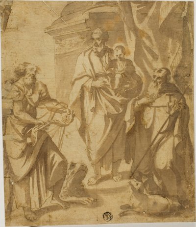 Sint Jozef en Christus Kind, met de heiligen Marcus en Antonius door School of Guido Reni