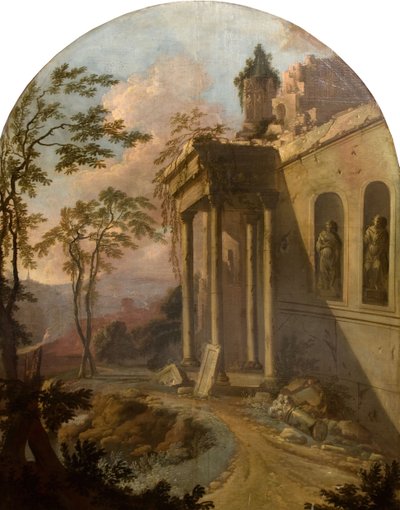 Landschap met ruïne, 1725 door School of Jacques Rousseau