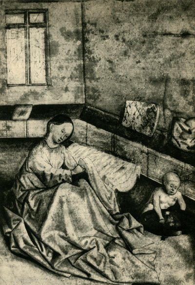 Madonna en kind in een interieur, begin 15e eeuw, 1943 door School of Konrad Witz
