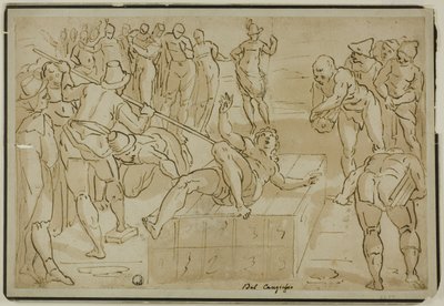 Martelaarschap van Sint Laurentius door School of Luca Cambiaso