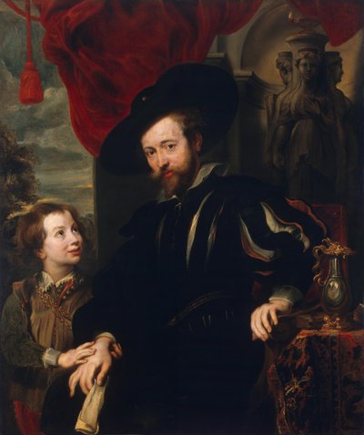 Portret van Rubens met zijn zoon Albert (kopie van het verloren origineel uit de late jaren 1610) door School of Peter Paul Rubens