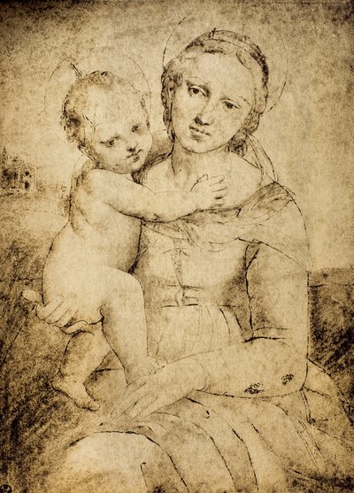 Madonna en Kind door School of Raphael