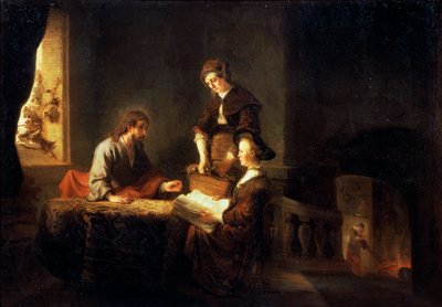 Christus in het huis van Martha en Maria, 17e eeuw door School of Rembrandt van Rijn