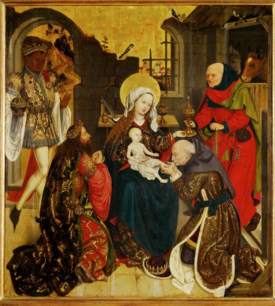 Aanbidding van de Wijzen ... (schilderij op hout) door Schottenaltar Master