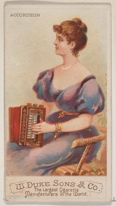 Accordeon, uit de serie Muziekinstrumenten N82 voor Duke sigarettenmerk door Schumacher and Ettlinger