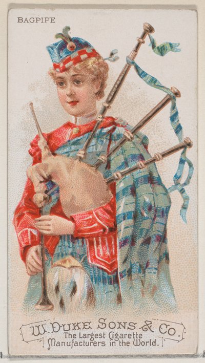 Doedelzak, uit de serie Muziekinstrumenten N82 voor Duke merk sigaretten, 1888 door Schumacher and Ettlinger