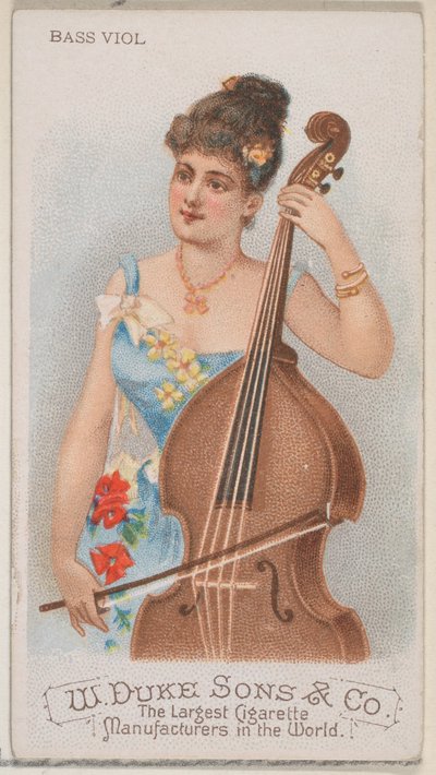 Basviool, uit de serie Muziekinstrumenten N82 voor Duke sigarettenmerk, 1888 door Schumacher and Ettlinger