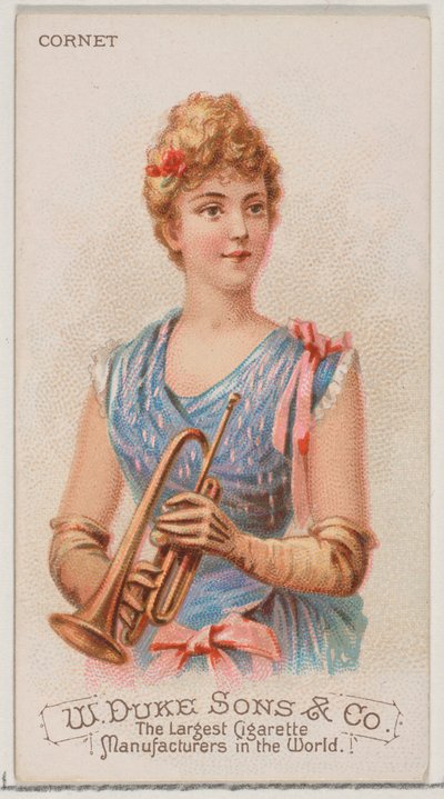 Cornet, uit de serie Muziekinstrumenten N82 voor Duke sigarettenmerk, 1888 door Schumacher and Ettlinger
