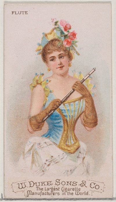 Fluit, uit de serie Muziekinstrumenten N82 voor Duke merk sigaretten, 1888 door Schumacher and Ettlinger