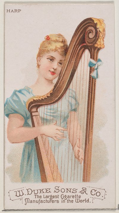 Harp, uit de serie Muziekinstrumenten N82 voor Duke merk sigaretten, 1888 door Schumacher and Ettlinger