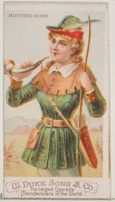 Jachthoorn, uit de serie Muziekinstrumenten N82 voor Duke sigaretten, 1888 door Schumacher and Ettlinger