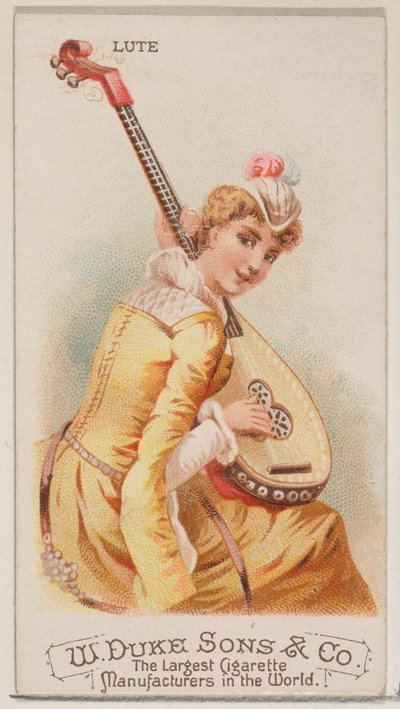 Luit, uit de serie Muziekinstrumenten N82 voor Duke sigaretten, 1888 door Schumacher and Ettlinger