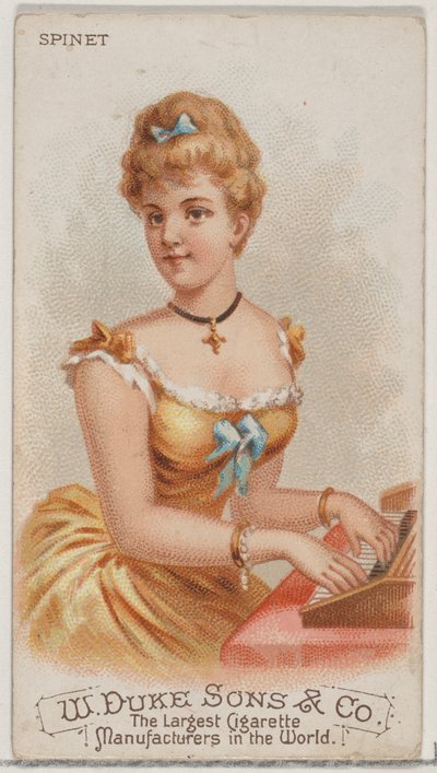 Spinet, uit de serie Muziekinstrumenten N82 voor Duke sigaretten, 1888 door Schumacher and Ettlinger