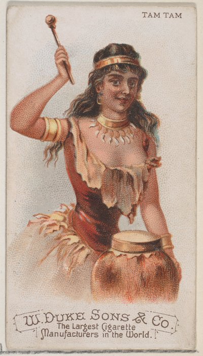 Tam Tam, uit de serie Muziekinstrumenten N82 voor Duke sigaretten, 1888 door Schumacher and Ettlinger