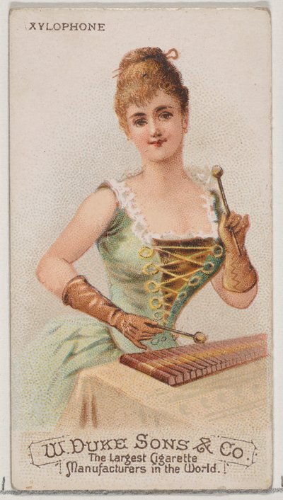 Xylofoon, uit de serie Muziekinstrumenten N82 voor Duke merk sigaretten, 1888 door Schumacher and Ettlinger