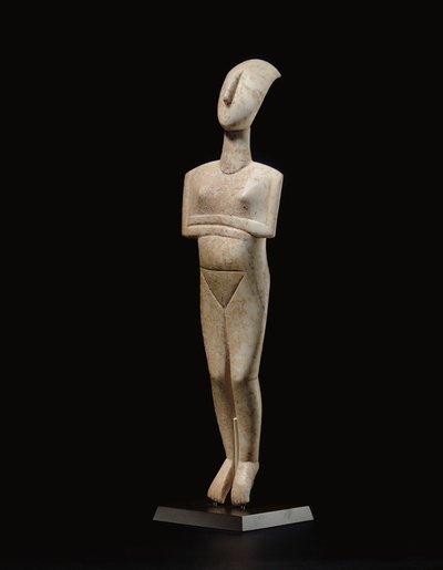 Cycladische liggende vrouwelijke figuur, naamstuk van de Schuster Meester, Vroeg Cycladisch II, c.2400 v.Chr. door Schuster Master