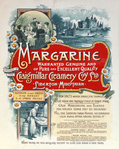 Advertentie voor margarine geproduceerd door de Craigmillar Creamery door Scottish School