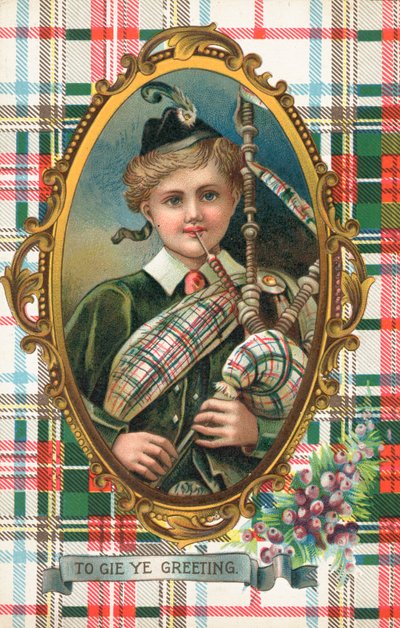 Britse nieuwjaarskaart (kleurenlitho) door Scottish School