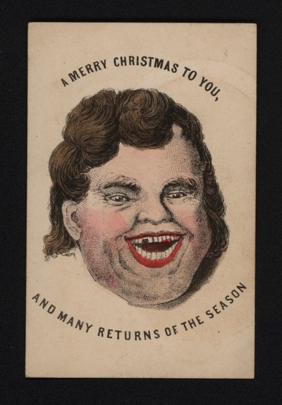 Gezicht van een lachende man, kerstkaart, eind 19e eeuw door Scottish School