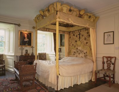 Hemelbed en wieg, gebruikt door Mary Queen of Scots (1542-87) en haar zoon, de toekomstige James VI van Schotland en I van Engeland (1566-1625) door Scottish School