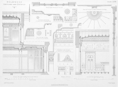 Interieur decoratieve details van Holmwood, Glasgow (gravure) door Scottish School