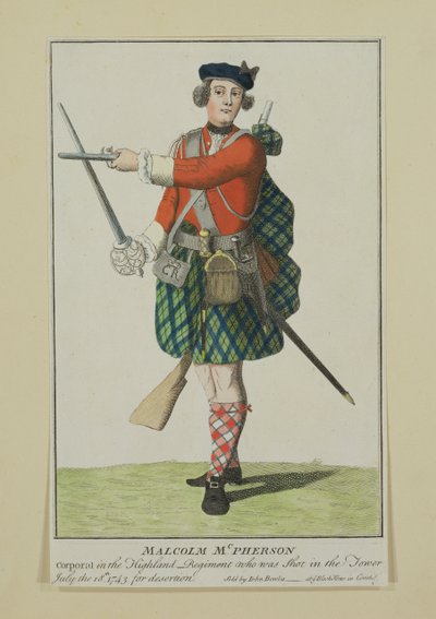 Malcolm McPherson, korporaal in het Black Watch Regiment, geëxecuteerd voor desertie, 1743 door Scottish School
