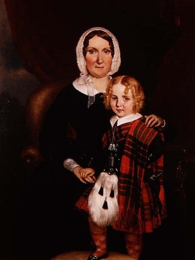 Portret van een Schotse vrouw met haar jonge zoon in Highland-kleding, ca. 1860 door Scottish School