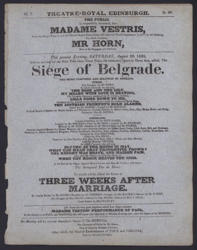 Theaterprogramma voor het Theatre Royal, Edinburgh, 23 augustus 1823 door Scottish School