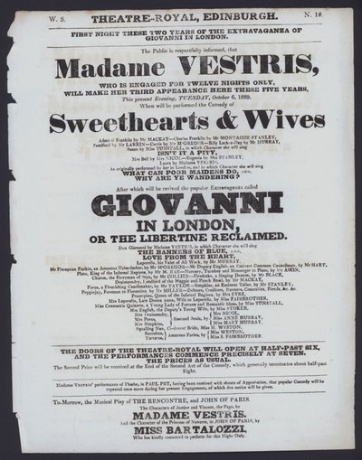 Theaterprogramma voor het Theatre Royal, Edinburgh, 6 oktober 1829 door Scottish School