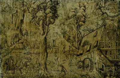 Landschap met windmolens door Sebald Baumhauer