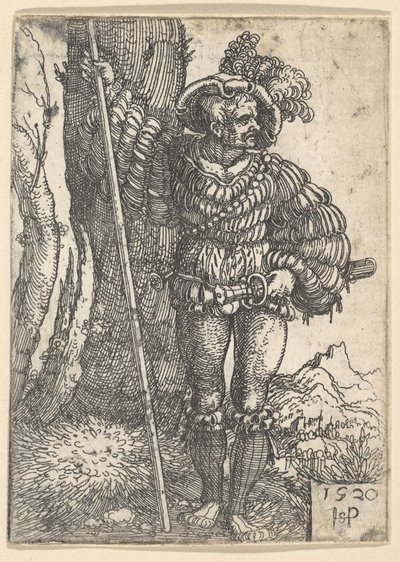 Een lansquenet staand bij een boom door Sebald Beham