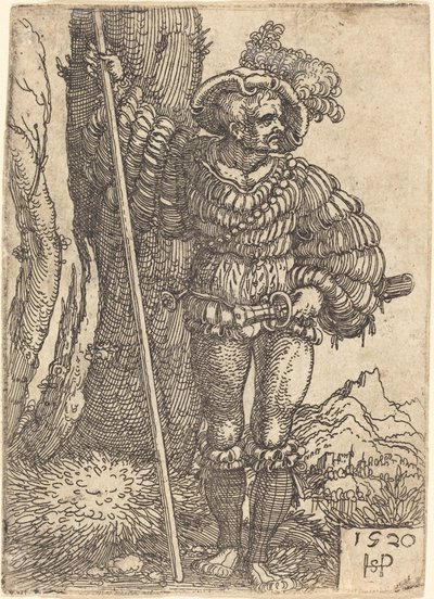Voetsoldaat Staand bij een Boom door Sebald Beham