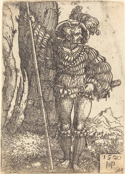 Voetsoldaat Staand bij een Boom door Sebald Beham