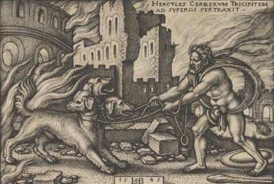 Hercules Vangt Cerberus, uit De Werken van Hercules, 1545 door Sebald Beham