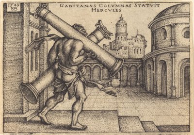 Hercules draagt de zuilen van Gaza door Sebald Beham