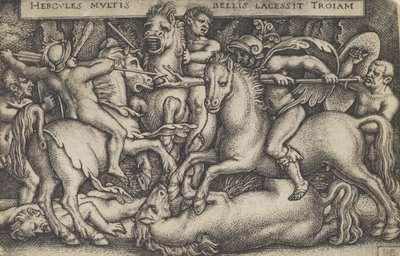 Hercules vecht tegen de Trojanen, uit De Werken van Hercules, 1545 door Sebald Beham