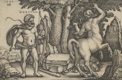 Hercules doodt Nessus, uit De werken van Hercules, 1542 door Sebald Beham