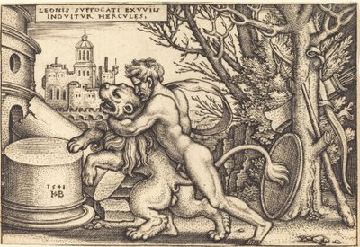 Hercules doodt de Nemeïsche leeuw door Sebald Beham
