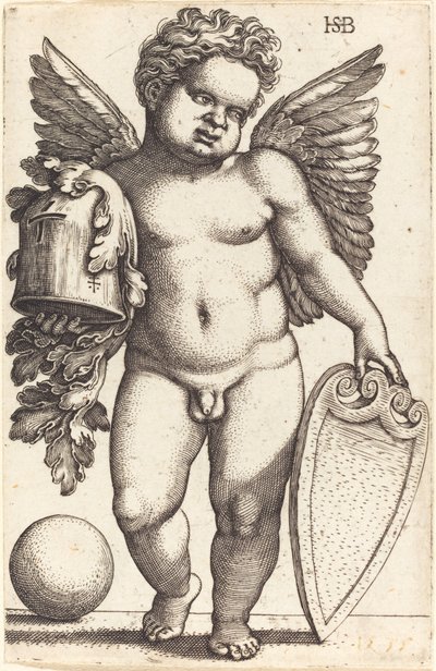 Mannelijk genie met een wapenschild door Sebald Beham