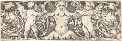 Ornament met mannelijke halve figuur tussen twee genii door Sebald Beham