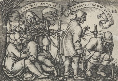 Boeren achter de heg, uit Het boerenfeest of de twaalf maanden door Sebald Beham
