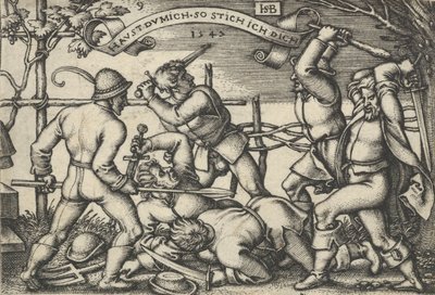 Boerengevecht, uit Het Boerenfeest of de Twaalf Maanden door Sebald Beham