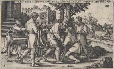Terugkeer van de Verloren Zoon, uit De Geschiedenis van de Verloren Zoon, circa 1540 door Sebald Beham