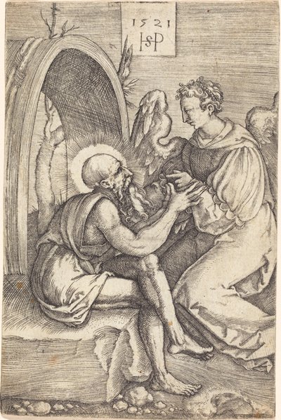 Sint Hiëronymus met de engel door Sebald Beham