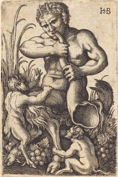 Sater die een Hoorn Blaast door Sebald Beham