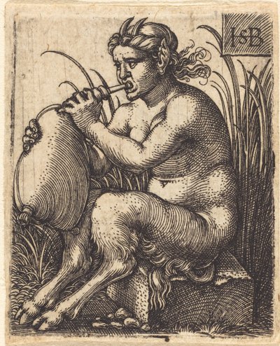 Satyrvrouw die Doedelzak Speelt door Sebald Beham