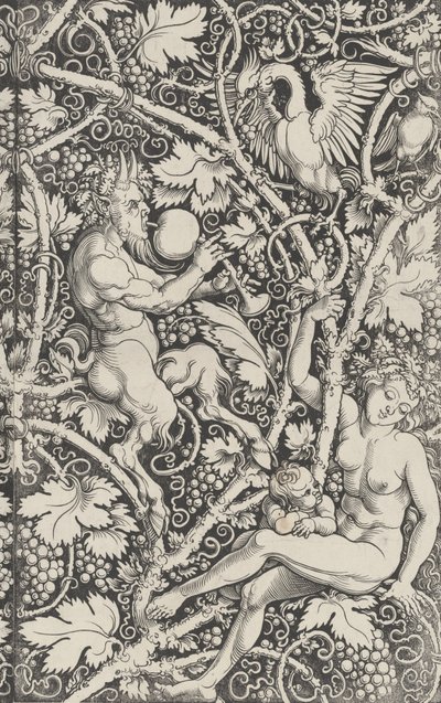 Behang met satyrfamilie door Sebald Beham
